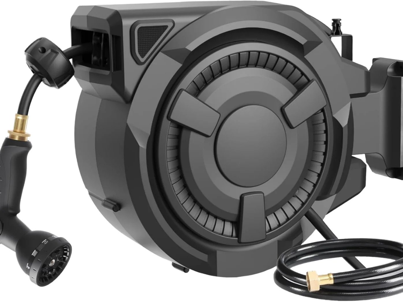 Retractable Polypropylene Garden Hose Reel 1/2 X 100 Ft Heavy Duty Wall-Mounted 10-Function Sprayer Nozzle Lock/Automatic Slow