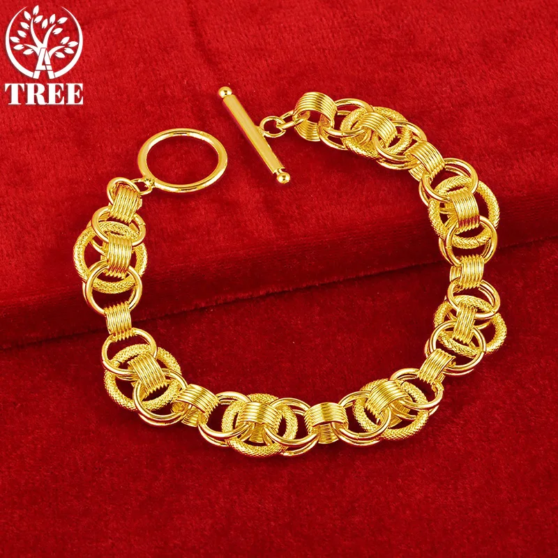 

New Style ALITREE 24K Gold Bracelet Gift For Woman Man Birthday Wedding Party Engagement Jewelry Many Circles Chain