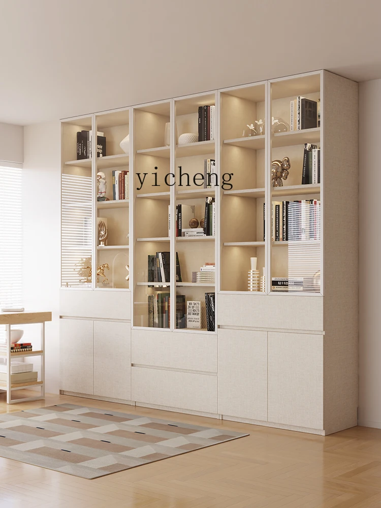 ZC glass door bookcase to the top, living room floor-to-ceiling wall, home study solid wood dust locker