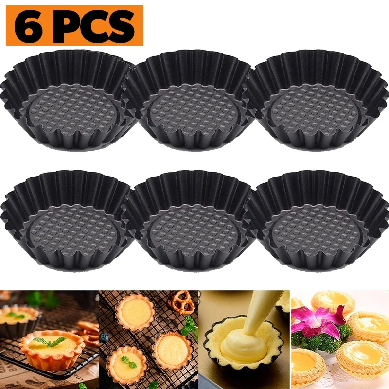 6 uds molde antiadherente para tarta Quiche Flan, molde redondo de encaje para tarta de huevo, moldes reutilizables para tartaletas, tazas para hornear pasteles, galletas, molde para magdalenas