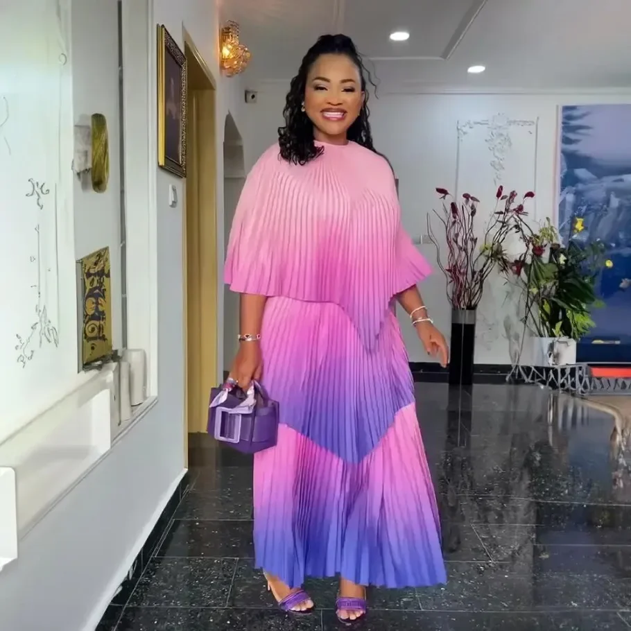 Customized Fashion women's clothing from turkey pleat african dresses for woman nigeria wedding gradient ramp african women dres image 3