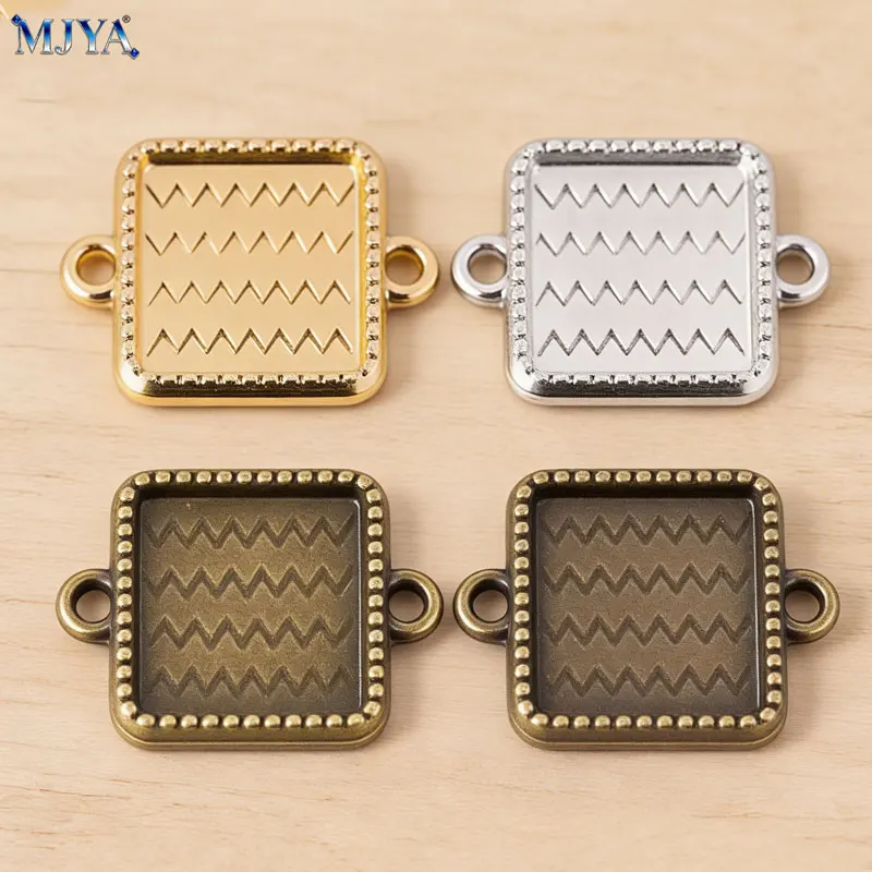 MJYA 10pcs Connector Base Inner Size 10mm Square Settings Bezels Tray For DIY Bracelets Jewelry Making Supplies Accessories