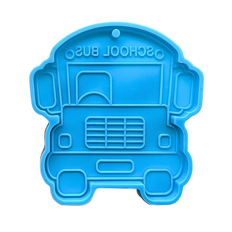 R3MC DIY Cartoon Car School Bus Keychain Silicone Epoxy Mold DIY Ornament Pendant Crafting Mould for Bag Decorations