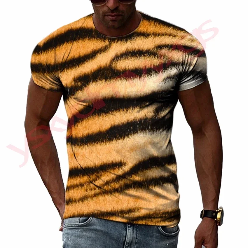 Men Creative Hip-hop Style Men\'s T-shirt 3D Leopard Tiger Animal Skin Harajuku Round Neck Men\'s Clothes Boy T Shirt Trend