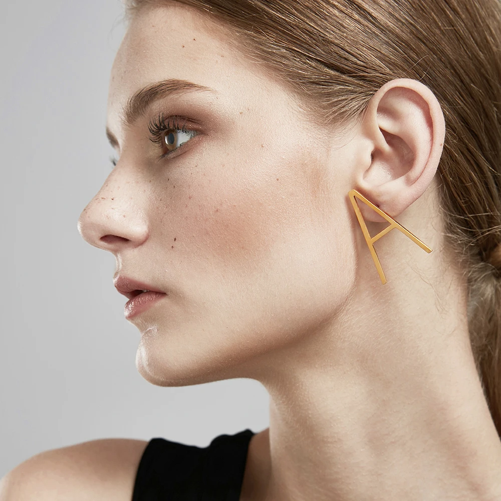 ENFASHION Initial Letter Earring Capitals For Women's Stainless Steel 18K Plated Gold Earrings Fashion High Street Jewelry