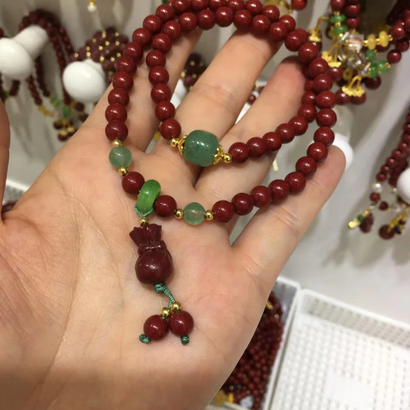 

Xiangxi Original Mine TikTok Hot Sale Cinnabar Double Circle Purple Clay with Lucky Bag Pearl Multi-loop Bracelet for Men and Wo