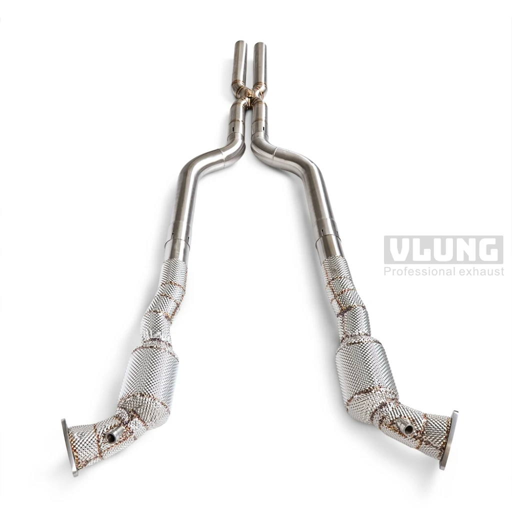 Stainless Steel Exhaust Downpipe With Insulation Protection & X-shaped Middle Pipe For Maserati Quattroporte 4.2 4.7 2003-2012