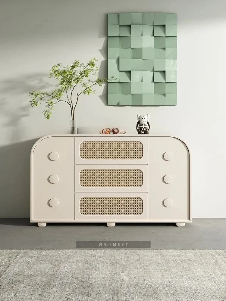 

Nordic Style Entrance Cabinet Modern Home Shoe Cabinet Living Room Storage Dining Side Rattan Storage Cabinet