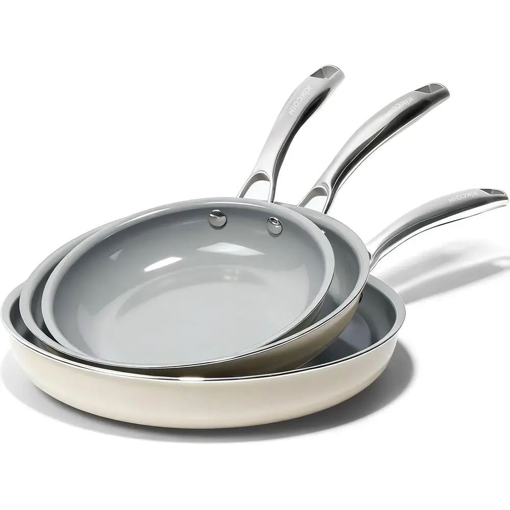 

Nonstick Frying Pan Set - 3 Sizes for Omelettes & Cooking, 8, 9.5, 11 Inch Pans with Cool Handle, Oven/Dishwasher Safe