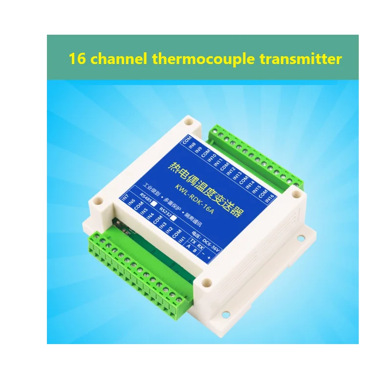 

16-channel Thermocouple resistance temperatureacquisition K/S/R/B/N/E/J/T type transmitter rail sensor conversion isolation 485