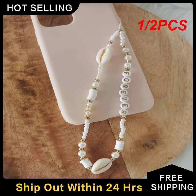 1/2PCS Natural Beautiful Portable Shell Mobile Phone Periphery Lanyard Letters Durable Mobile Phone Decoration Pearl
