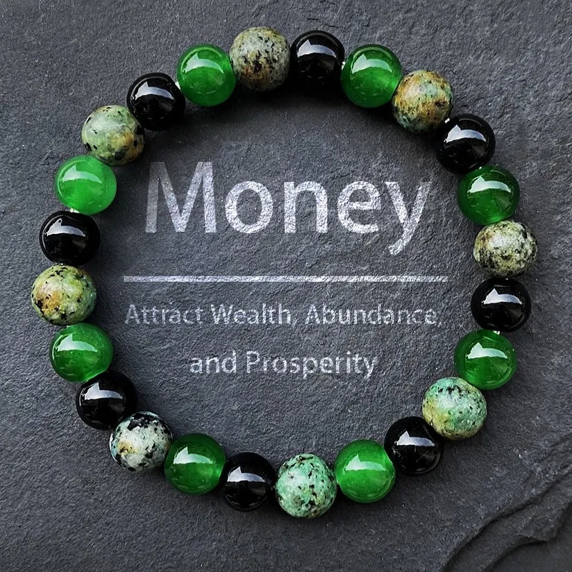 Green Mashi Stone Black Obsidian Green Crystal Man-Made Beaded Bracelet For Couples Handmade Fashion Jewelry Gift Unisex