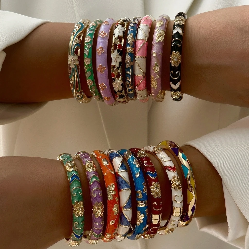 Boho Ethno-Stil Emaille-Blumen-Zirkon-Armband für Damen, modisches, farbenfrohes Blumen-Blatt-Textur-Armband, Partyschmuck