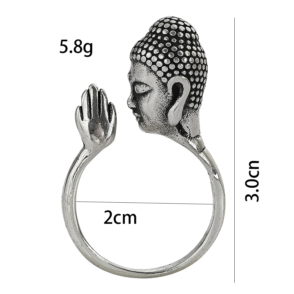 Sakyamuni Buddha Heads Clasp Hands Open Ring Buddhist Lucky Amulet Adjustable Finger Ring Cupronickel Jewelry Gift for Women Men