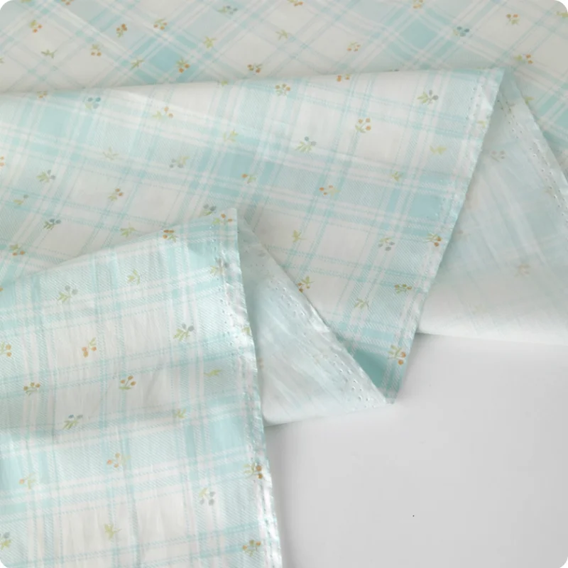 

Ins style floral light-green cotton fabric for shirts, dresses, home wear, clothing diy fabric