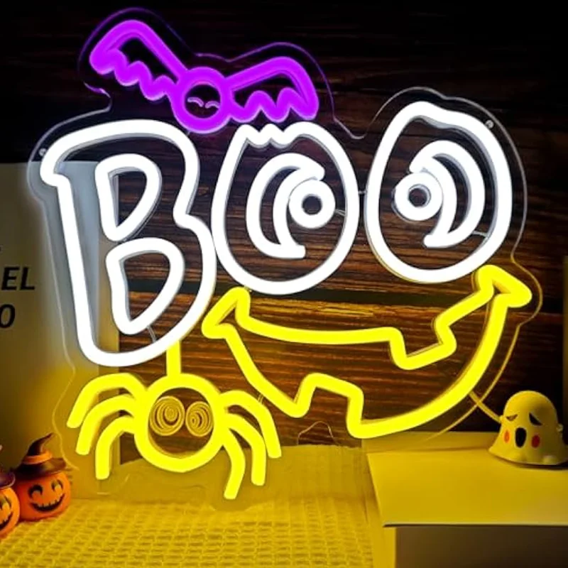 

Halloween Ghost Bat Neon Sign LED Light Up Sign Wall Decor For Halloween Party Home Bar Man Cave Birthday Festive Atmosphere
