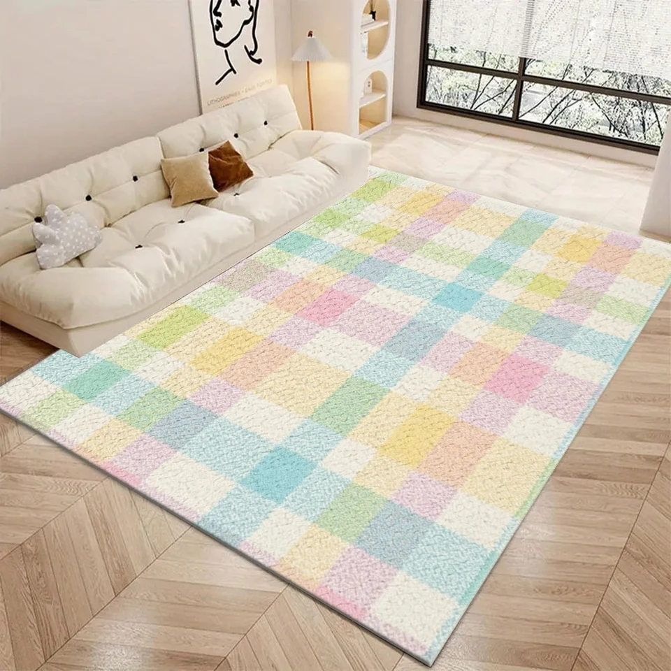 Macaron Color Plaid Checkered Area Rug for Kids