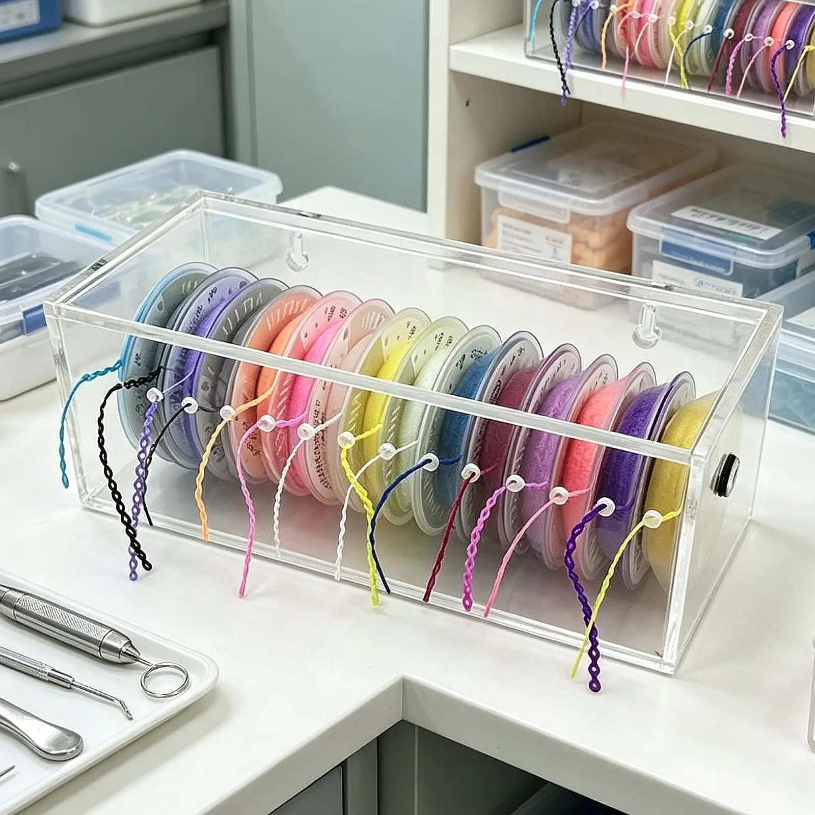 Orthodontic Modules Holder Clear Acrylic Power Chain Organizer Compact Storage Box for Dental Clinics