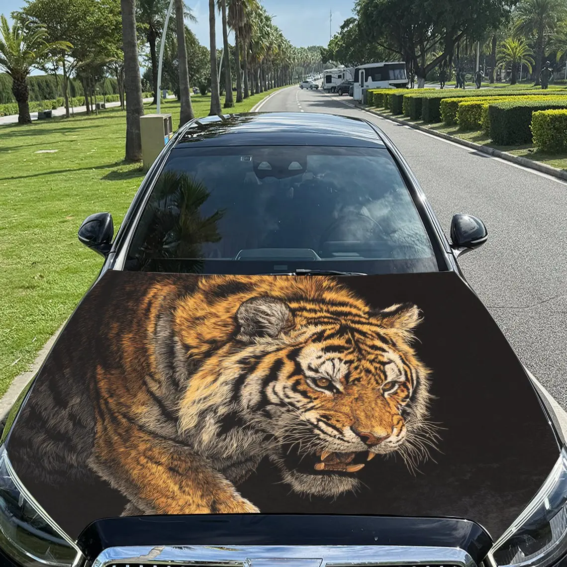 Car Decals A Tiger With A Commanding Aura In A Dark - Hued Setting Car Hood Sticker, Waterproof Self - Adhesive Vinyl Graphics D