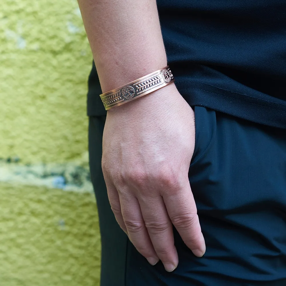 Yggdrasil Viking Pure Copper Bracelets Magnetic Adjustable Vintage Cuff Bangle 15mm Health Energy High Magnet Jewelry Resizable