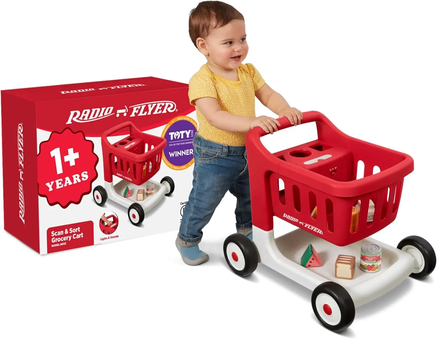

Interactive Toddler Shopping Cart Walker with Lights, Sounds & Adjustable Height - Educational Toy for Ages 1+
