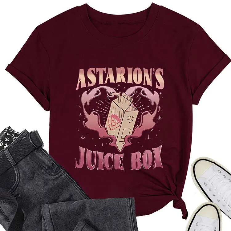 Fashion casual round neck T-shirt astarion's juice box print summer new loose short sleeve top with pullover