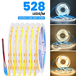 528Leds/M COB Strip 12V 24V 3000K 4000K 6000K Warm/Natural White Home Decor High Brighter Flexible Ribbon Rope LED Light 0.5-10m