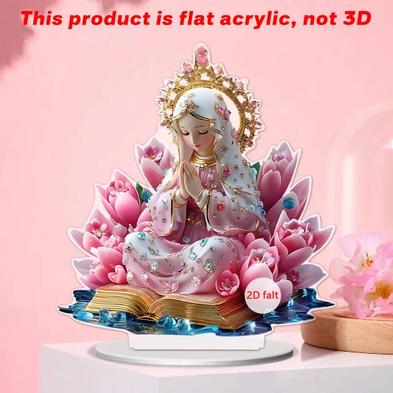 Sacred Spirit Pink Floral Pattern 2D Acrylic Desktop Ornament Dreamy Angel Themed Home Festival Decor Gift Christmas gift