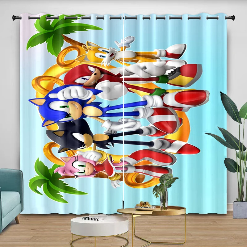 Curtains sonic Cartoon Digital Printing Curtain Bedroom Living Kitchen Protect from light Thread the rod through Care 2 Piece view 2