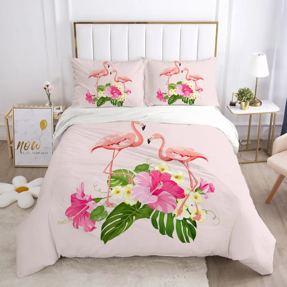 

3D Pink Flamingo Bedding Set Single Double Queen King Size Quilt Duvet CoverPillowcase Kids Ault Bedroom Comforter cover Luxury