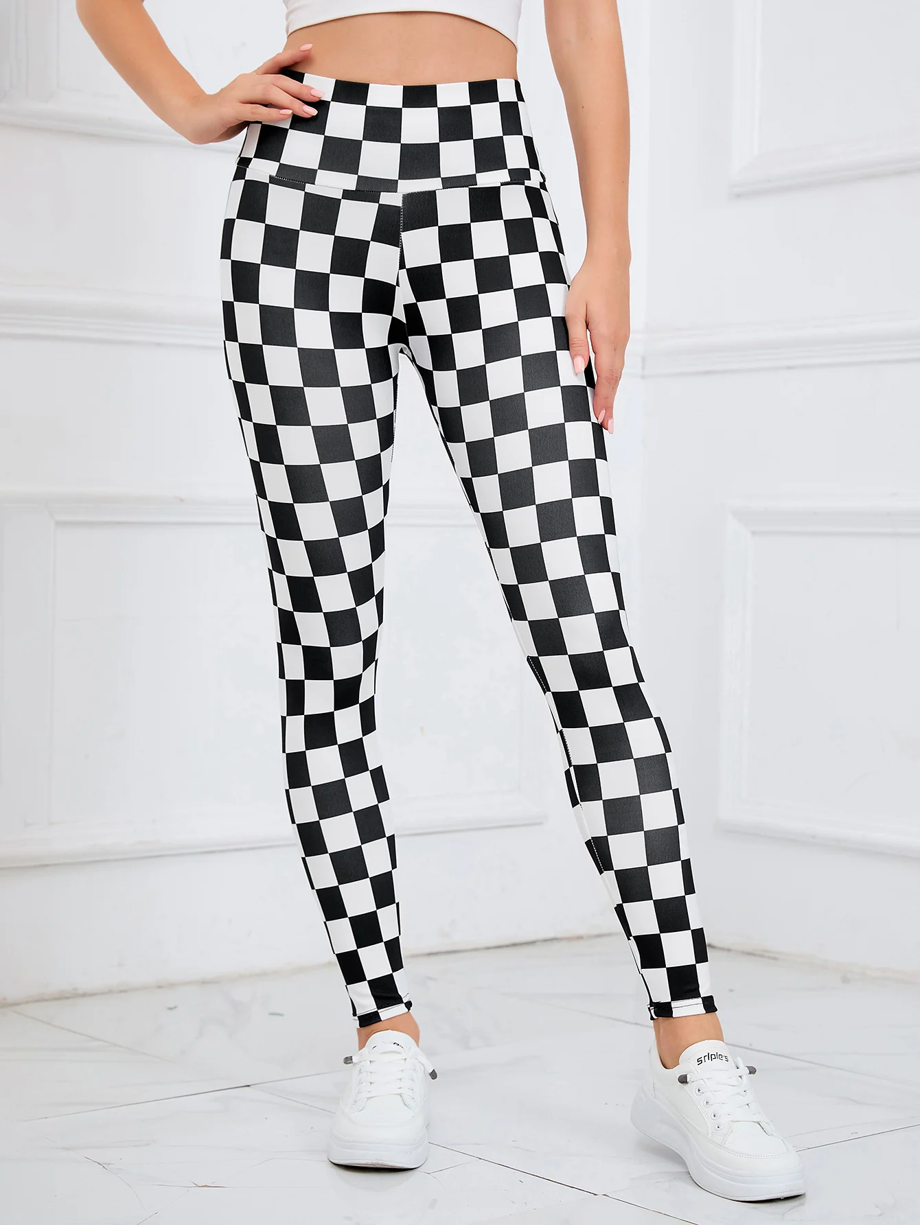 Black White Checkered Leggings Women Yoga Pants High Waist Booty Lifting Leggings Pants  Clothing Fitness Wear Purchasing Agent