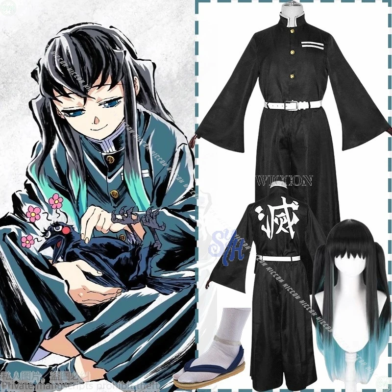 

Anime Demon Cosplay Tokitouu 코스프레 Muichirouu Japanese Kimono Team Black Uniform Wigs Halloween Horror Infinity Cos Castle