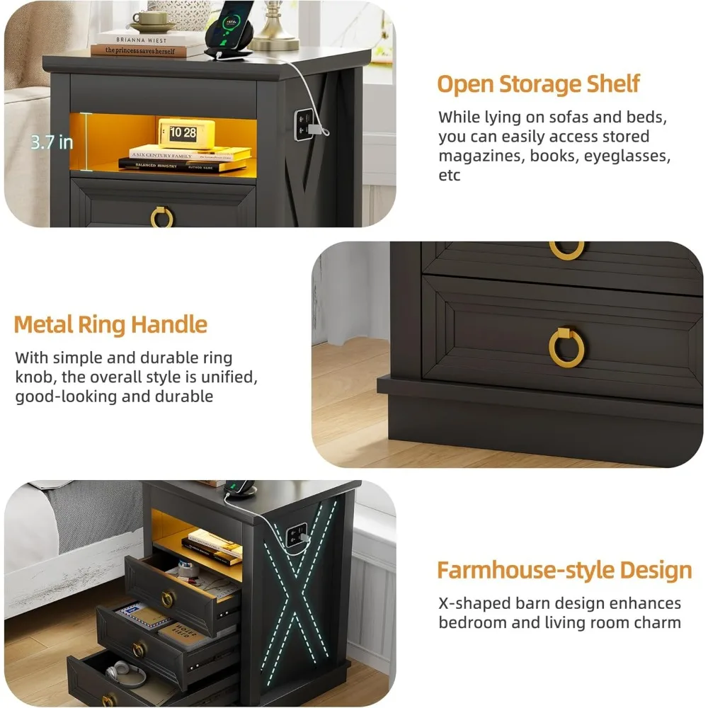 "منضدة تخزين آمنة في 3 ألوان مع إضاءة LED قابلة للتعديل ومنفذ شحن USB"