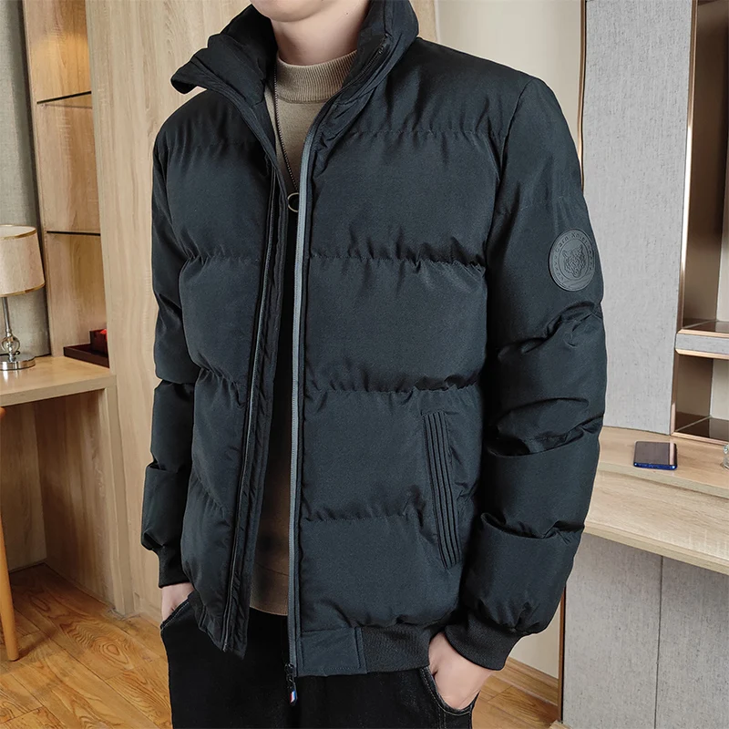 

Men's Winter Thiened Cotton Jaet Stand Collar Warmth Insulation Hatl Faionable ort Sle Urban Daily Wear