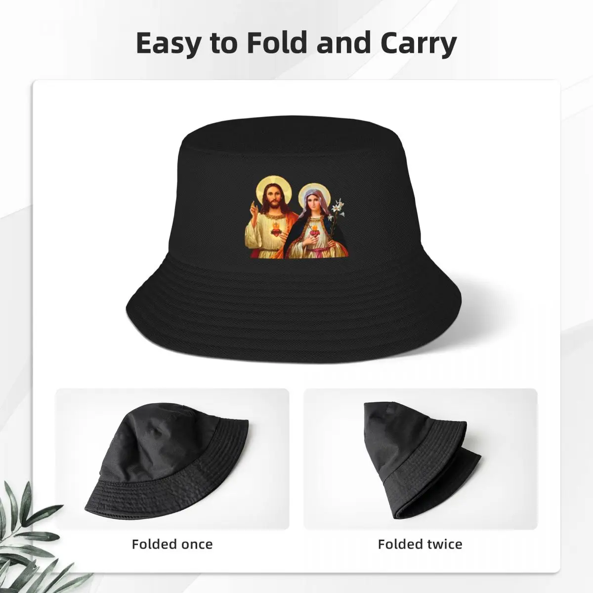 Trendy Sacred And Immaculate Heart Of Jesus And Mary Bucket Hat For Women Men Lightweight Bob Hat Hot Summer Headwear