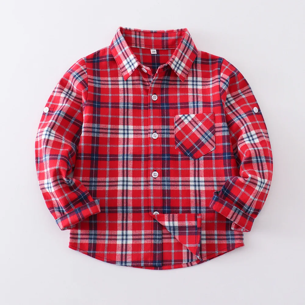 

2024 Spring Childrens Checkered Shirt Long Sleeve Boys Shirt Korean Version Neutral Bottom Shirt Children Casual Checkered Shirt