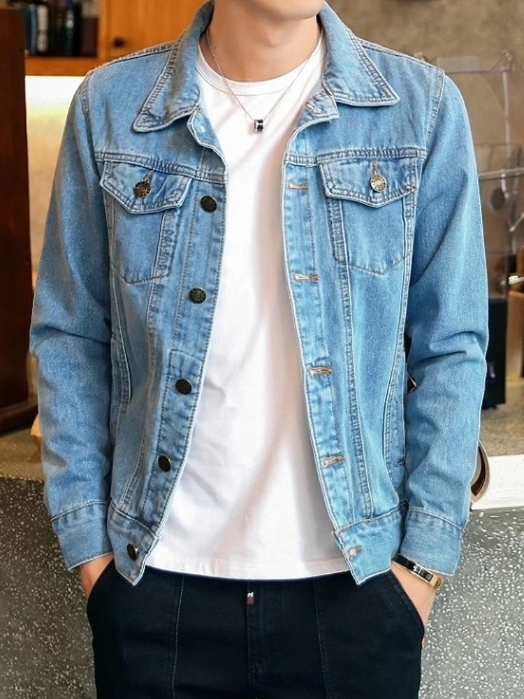 Autumn New High-end Brand Male Fashion Boutique Blue Slim Casual Denim Jacket Trendy Thin Mens Denim Coat Cowboy