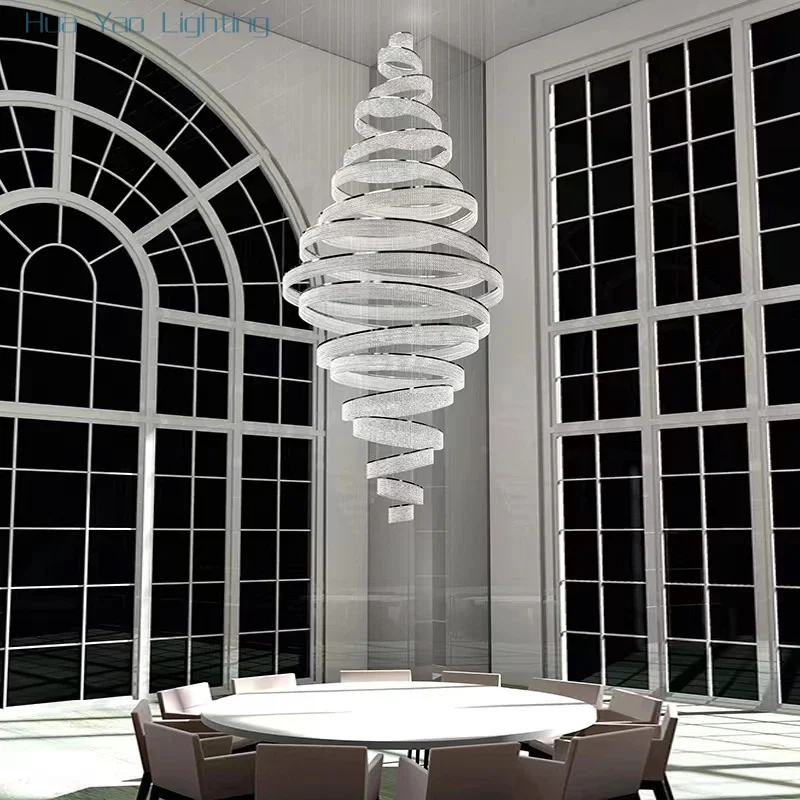 Duplex Light Luxury Crystal Chandelier Stainless Steel High-Rise Tower In The Hall Art Villa Living Room Stairwell Light
