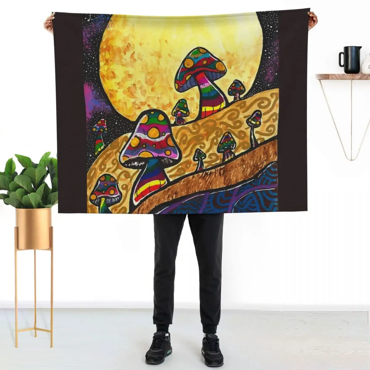 Moon Mushrooms Throw Blanket Weighted Single for winter Large Designers for sofa Blankets