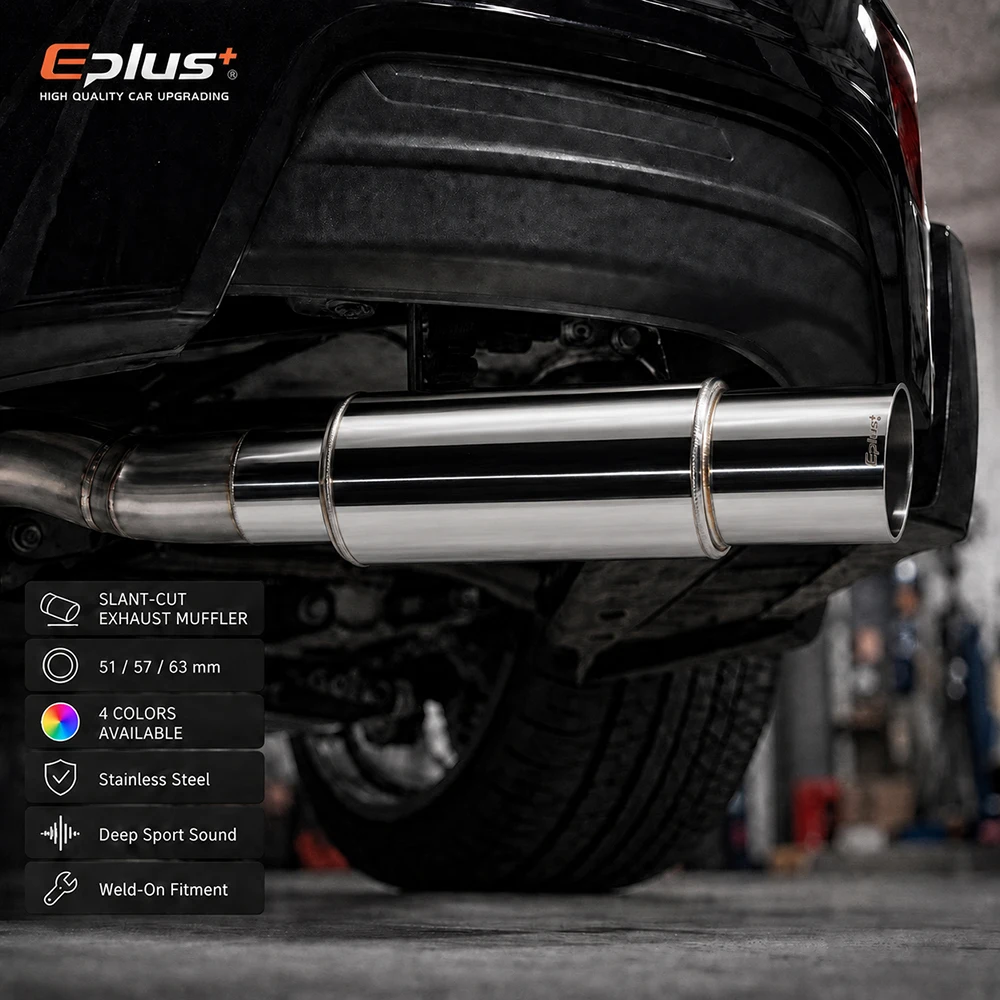 EPLUS Universeller Auto- und Motorrad-Auspuff-Schalldämpfer aus Edelstahl mit gerader Schnittspitze, Auto-Auspuff-Resonator, 51/57/63mm Einlass – Detail 3