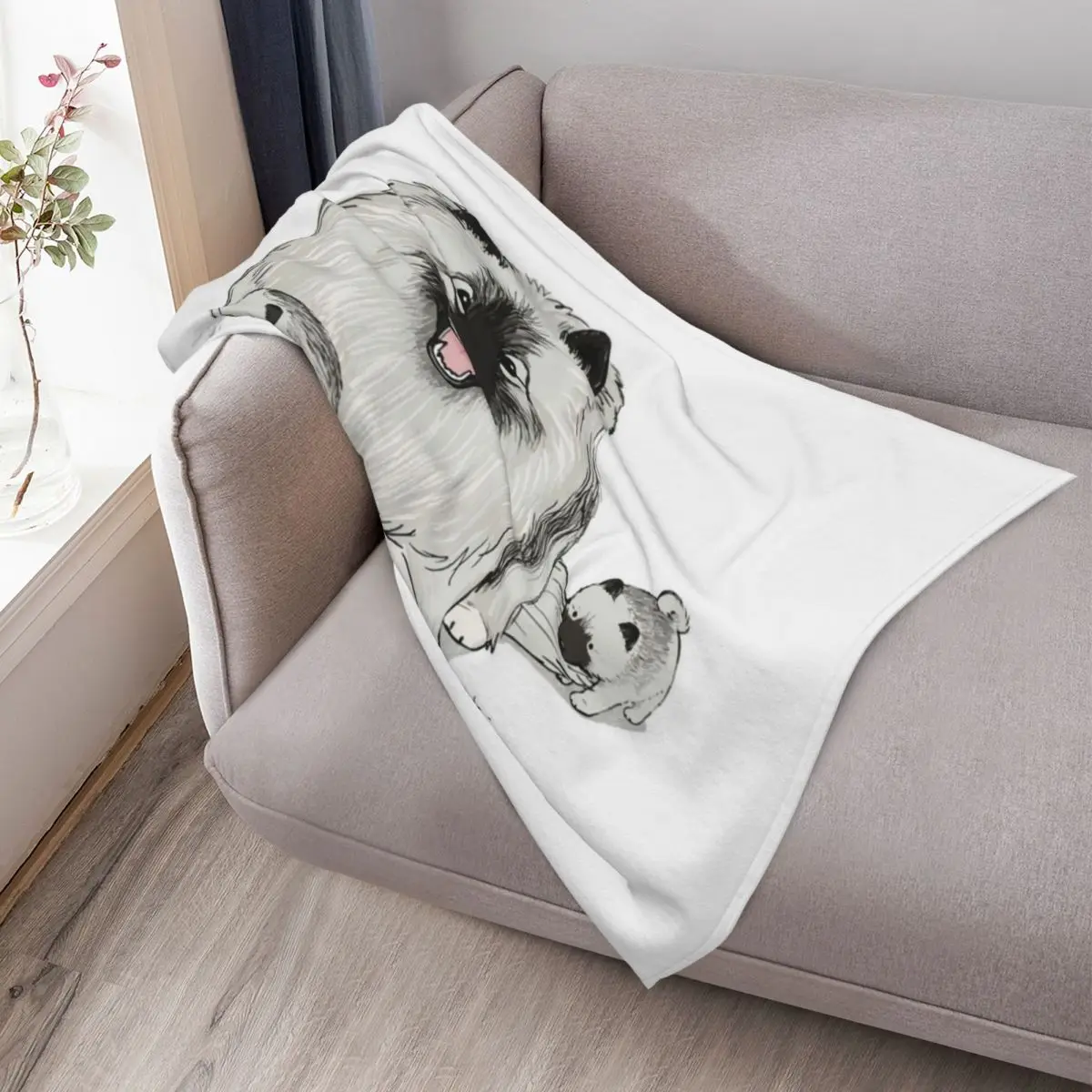 كلب كيشوند السعيد مع الجراء | لطيف Keesies Keeshonden رمي بطانية أريكة سرير لطيف منقوشة الدافئة فروي البطانيات #3