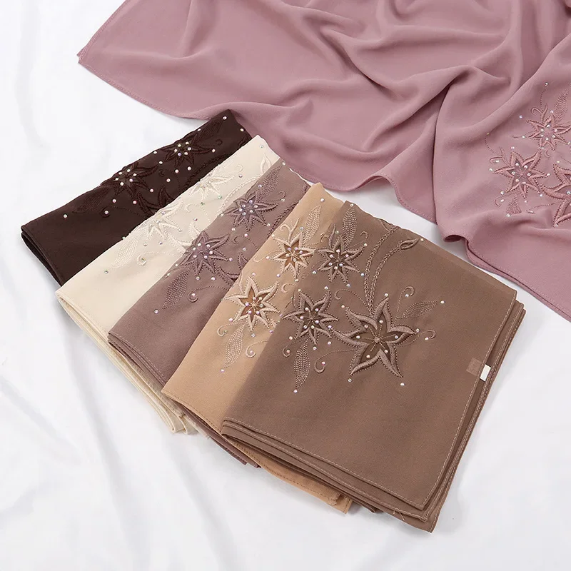 

Autumn and Winter New Chiffon Embroidery Flower Solid Color Long Scarf for Women Fashion Luxury Elegant Warm Scarf Shawl Gift