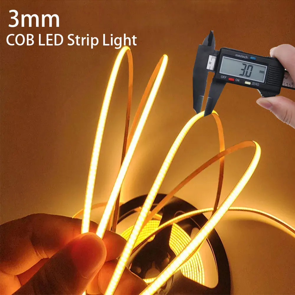 

3mm COB LED Strip Flexible High Density LED Strip 3mm COB Bar LED Light Warm 3000K White 6500K for Bedroom Kitchen Home