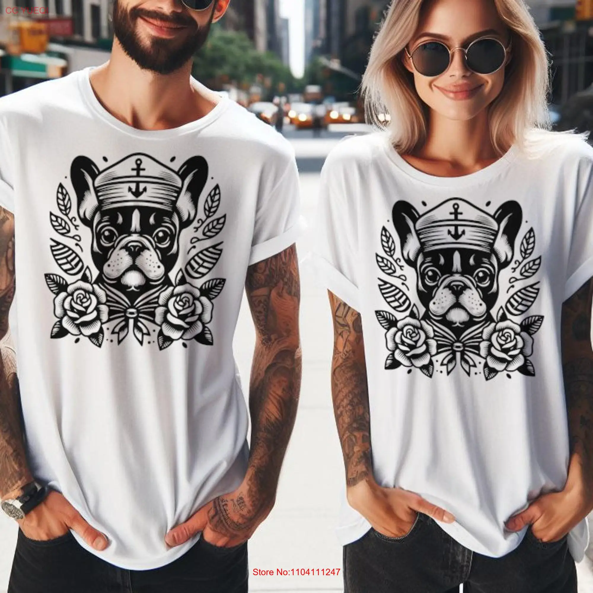 French Bulldog Sailor by TatT T Shirt Original Tattoo Art long or short sleeves