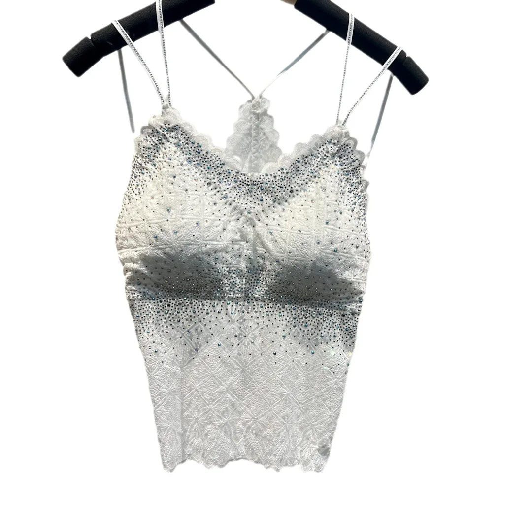 black lace camis women sexy rhinestones camisole