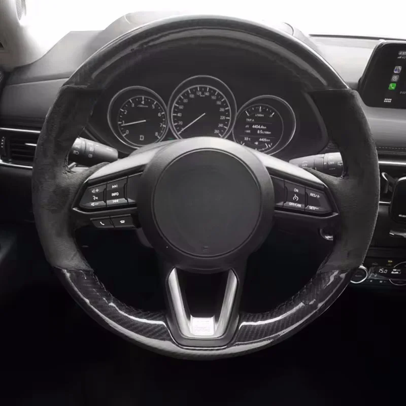 

For Mazda CX-3 CX3 CX-5 CX5 2017 2018 DIY Hand-stitched Black Carbon Fiber Suede Car Steering Wheel Cover Car Accessories