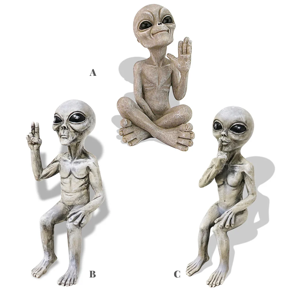 Alien Resin Ornament Outer Space Outdoor Garden Statue Decoration Home Figurine Sculpture Decor, Cross-legged