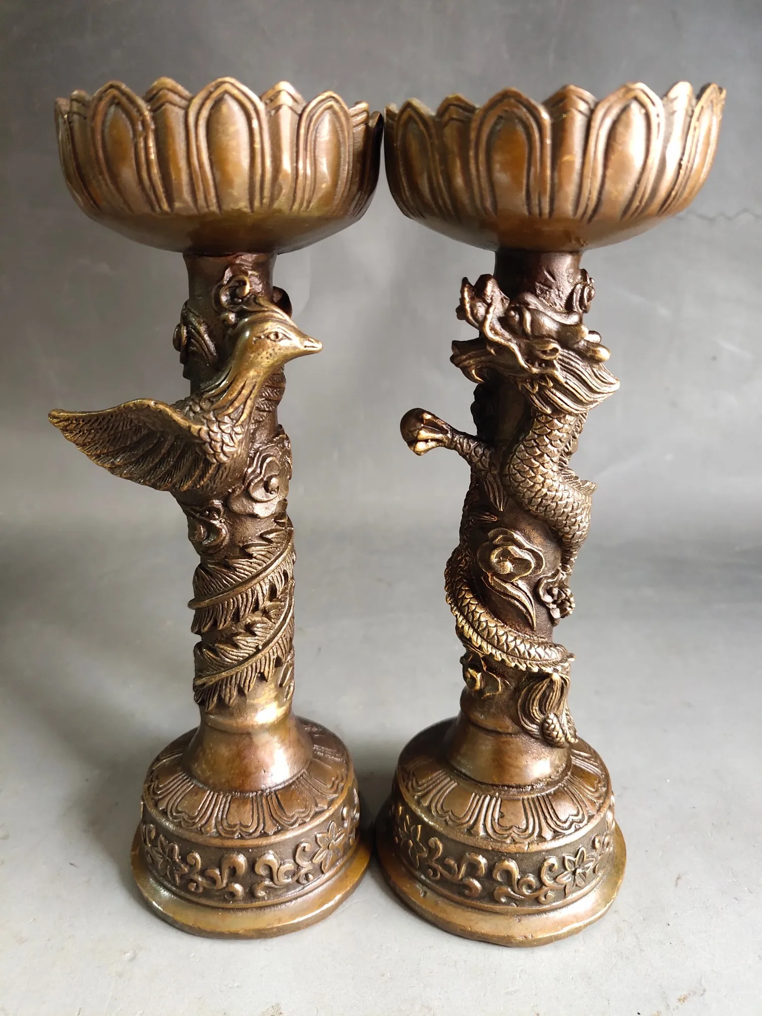 Home Decoration Pure Copper Dragon and Phoenix Wax stands with Exquisite Workmanship and Exquisite Appearance