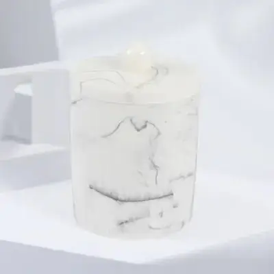 

Resin Toothpick Cotton Swab Storage Box Marble Vein Design Desktop Organizer Dustproof Container For Bathroom Makeup Accessories