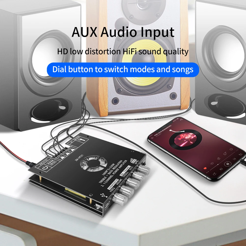 Módulo de placa amplificadora ZK-HT21 160WX2 + 220W TDA7498E Módulo de placa amplificadora de potência digital 2.1 canais HiFi Bluetooth compatível